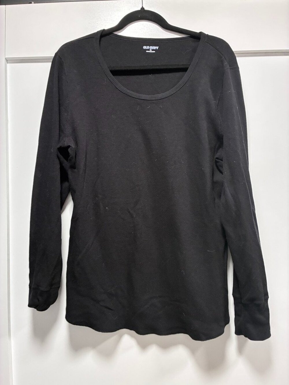 Old Navy Black Waffle Knit Thermal Long Sleeve Top XL